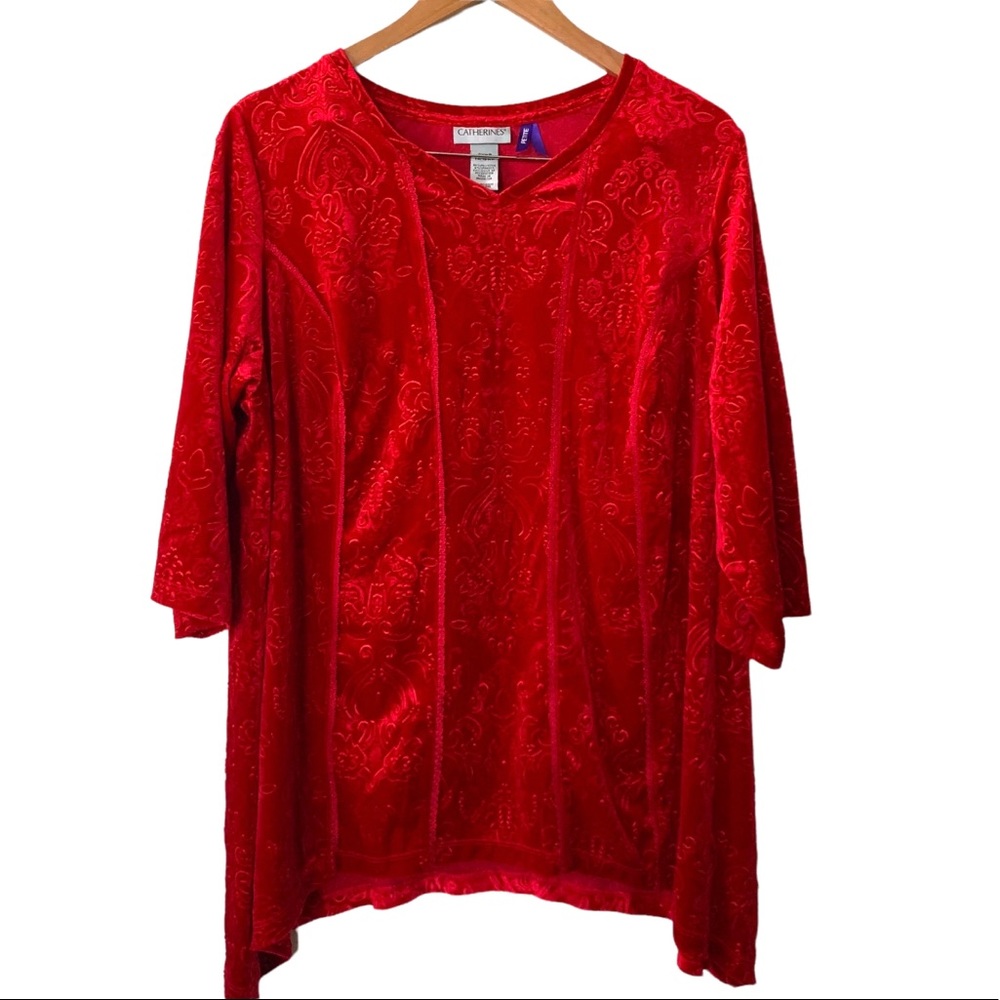 Catherines Embossed Tunic Blouse Women’s 14/16 W Petite Red
